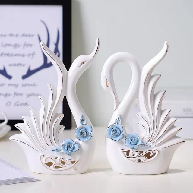 2Pcs Couple Swan Ceramic Ornaments