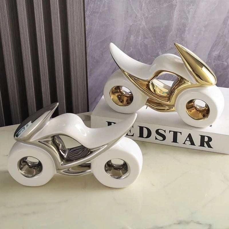 Modern Ceramic Motorcycle Sculpture