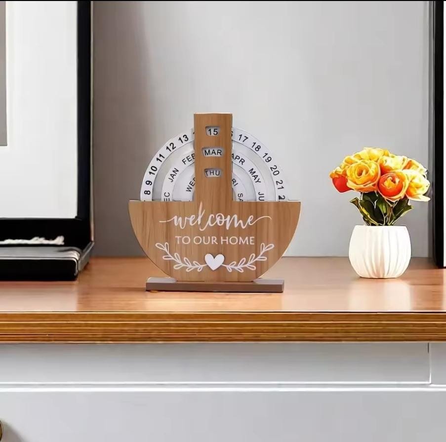 Wooden Perpetual Desk Calendar for Easter Gifts Home Office Vintage Wooden Disc Calendar Manual Rotating Wooden Block Calendar for Desk (Moon Calendar)