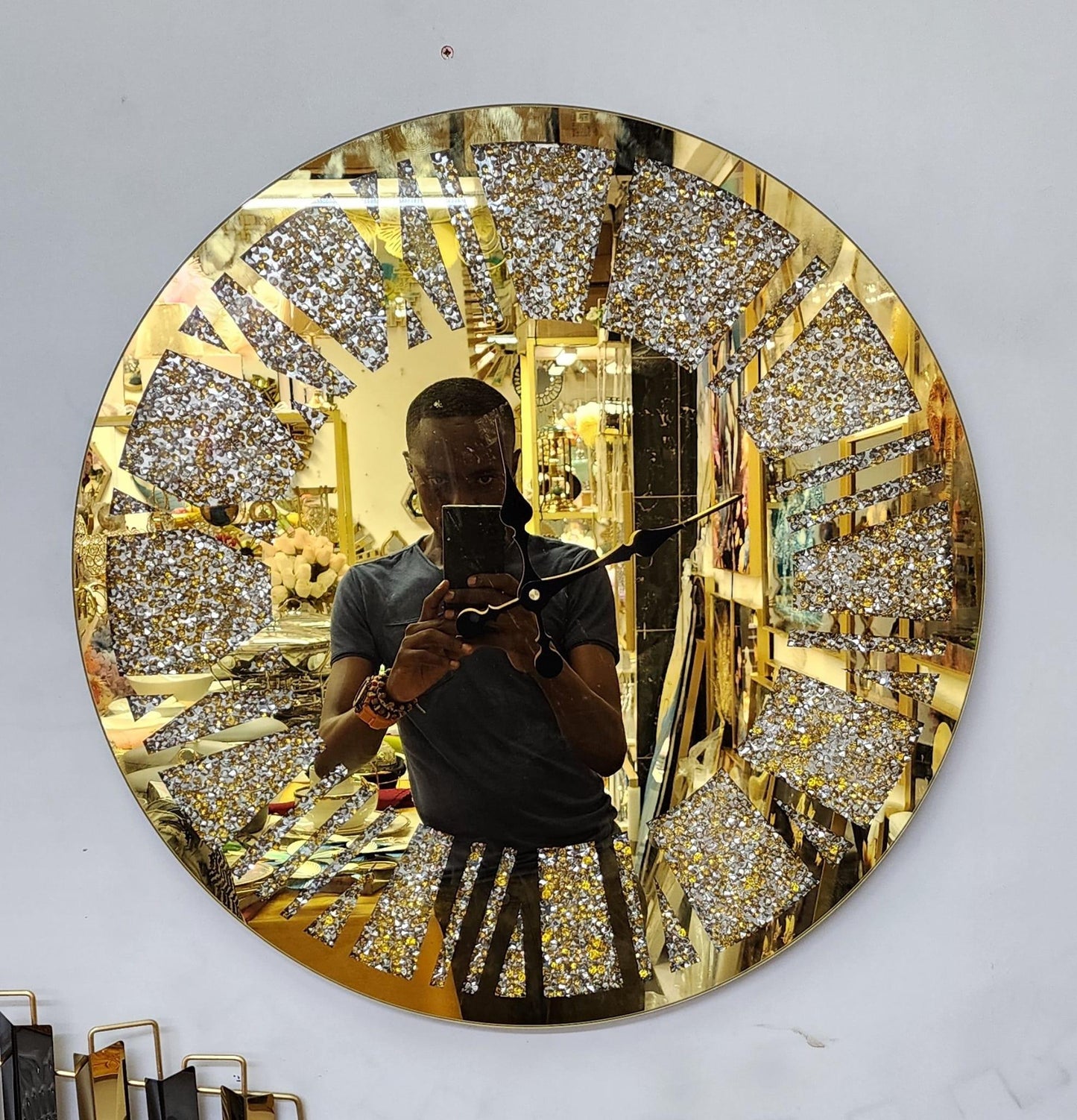 Gold Crystal Mirrored Decorative Wall Clock