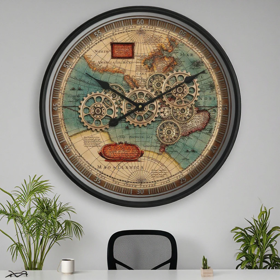 Real moving gears vintage clock