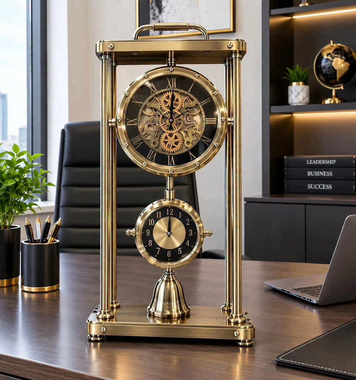 Stand alone vintage gear desktop clock