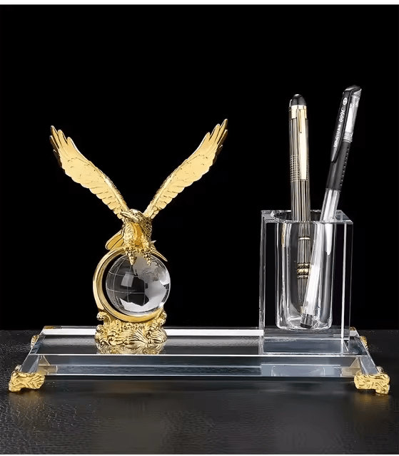 Crystal glass Eagle pen holder