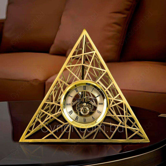 High Quality Metal Body Golden Color Pyramide Shape Metallic Dial Design Table Clock