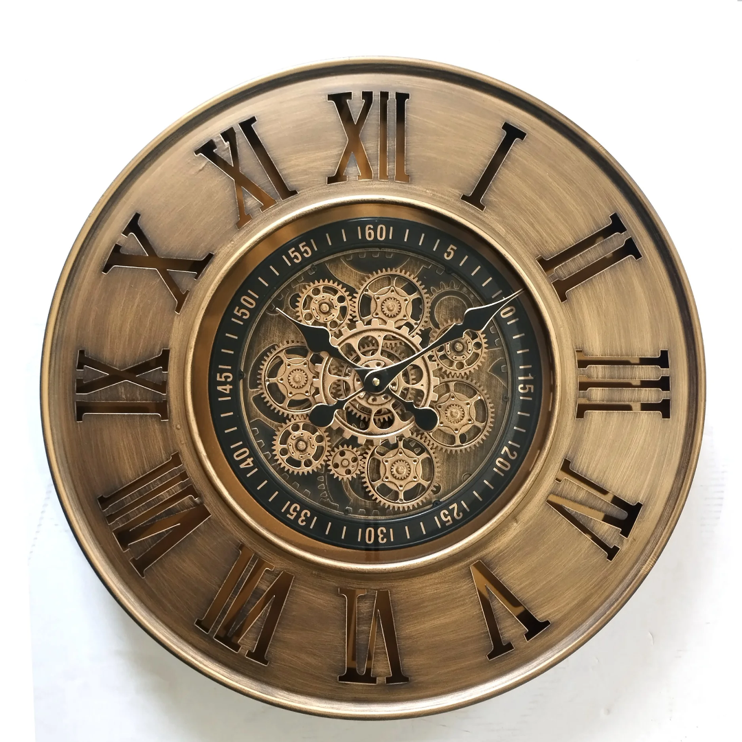 Vintage clock with moving gears