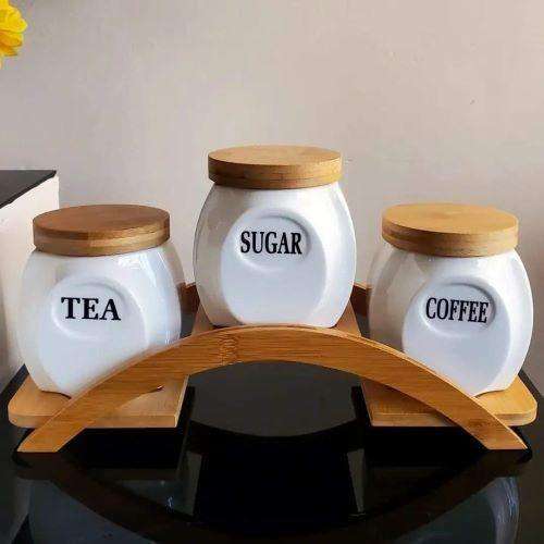 3 in 1 bamboo base sugar set cannister