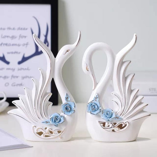 2 Pcs Couple Swan Ceramic Ornaments