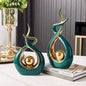 2 Pcs Green Gold Modern Abstract Art Ceramic Statue Set