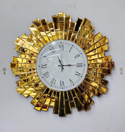 Gold Sunburst Mirrored Decorative Wall Clock