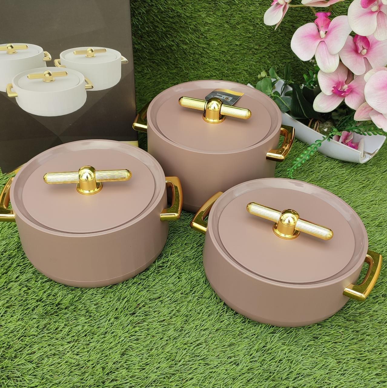 Forever Gold 3 Pieces Plastic Hot Pot Matt Brown & Gold