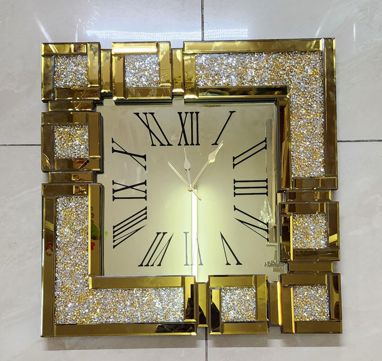 Decorative wall clock square, mirror wall clock