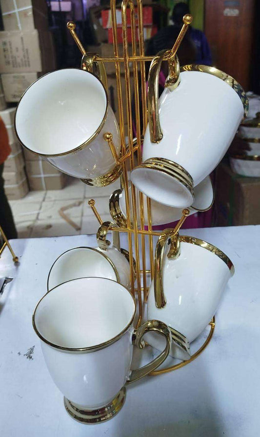 6 pcs narrow base golden mugs