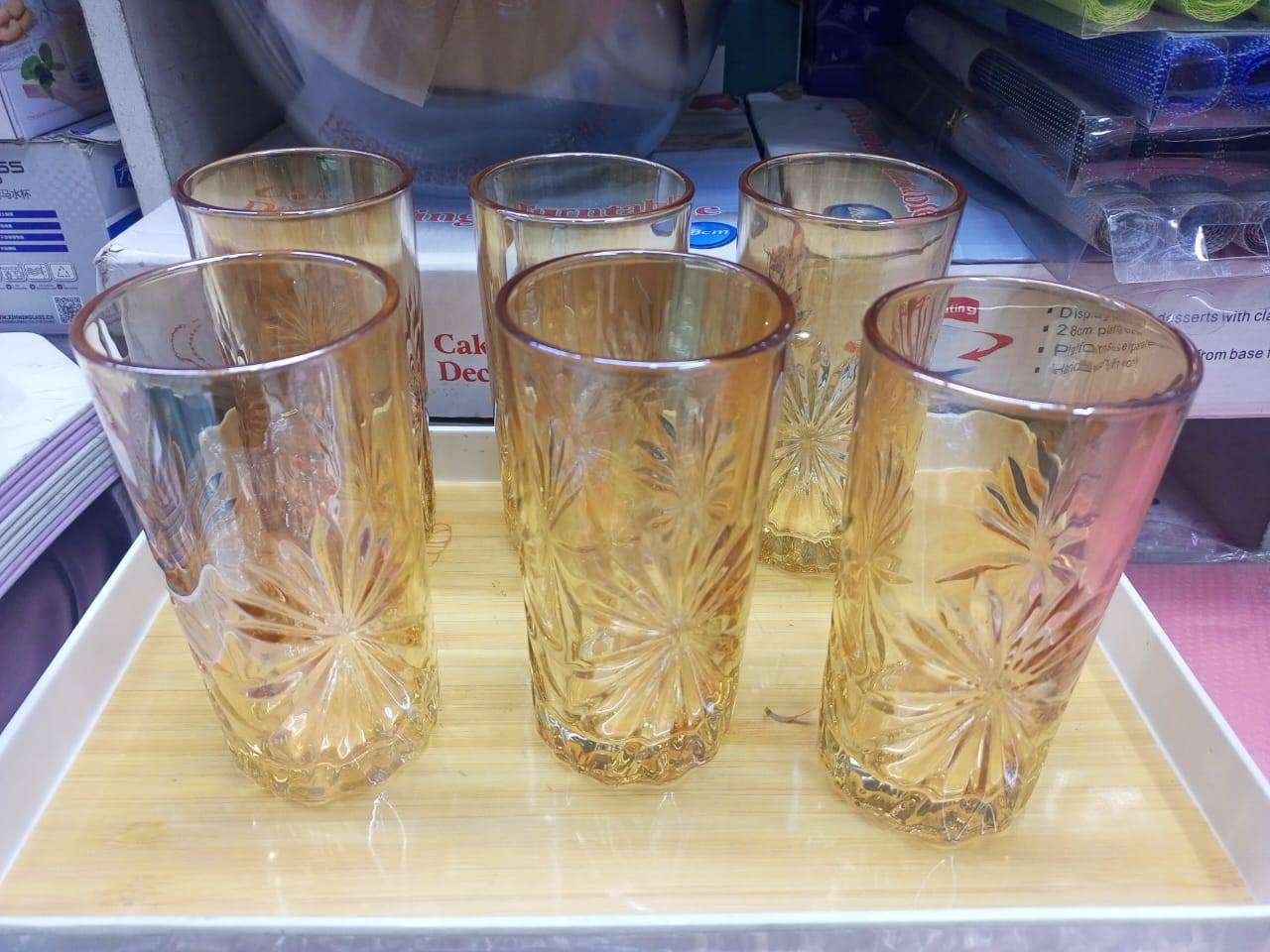 6 pcs heavy gold water glasses