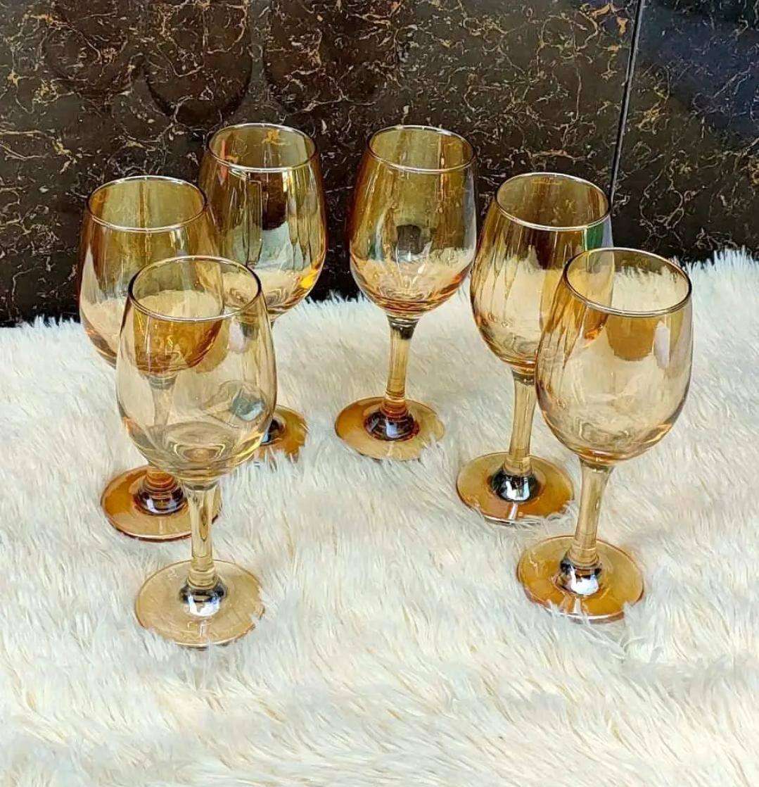 6 pcs gold tint wine glasses