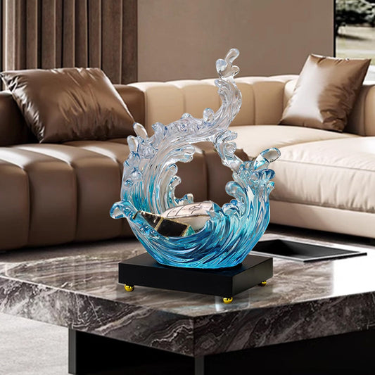Large Ocean Art Crystal Sculpture,Modern Abstract Decorative Style Resin Statue, Feng Shui Decor Home Office Decoration Tabletop Ornaments Good Lucky Gifts