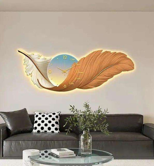 Luxury Feather Decorative Wall Clock With Led Light