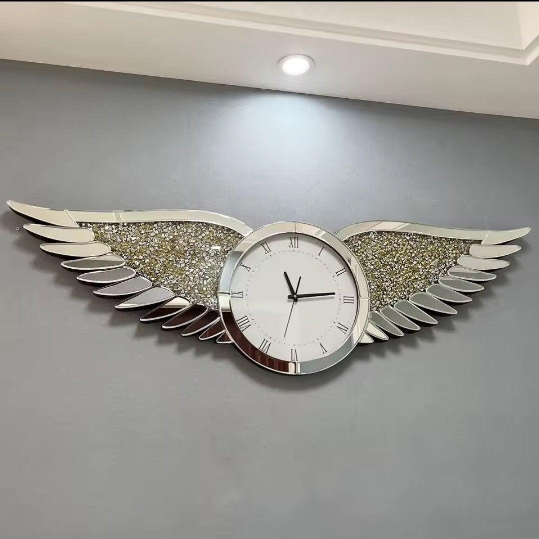 Crystal glass wings decorative wall clock