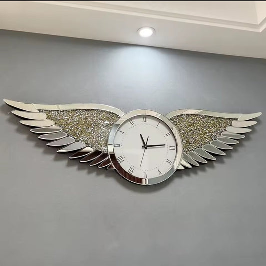 Crystal glass wings decorative wall clock