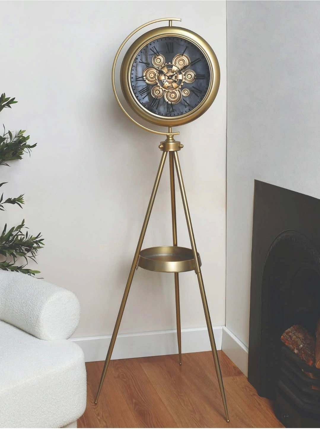 Metallic tripod gear clock