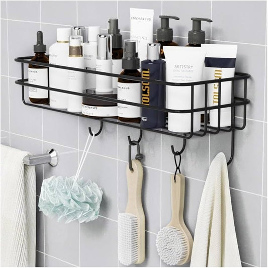 Rectangular bathroom organizer with 4 hooks Shower caddy organizer Bathroom shelf Black