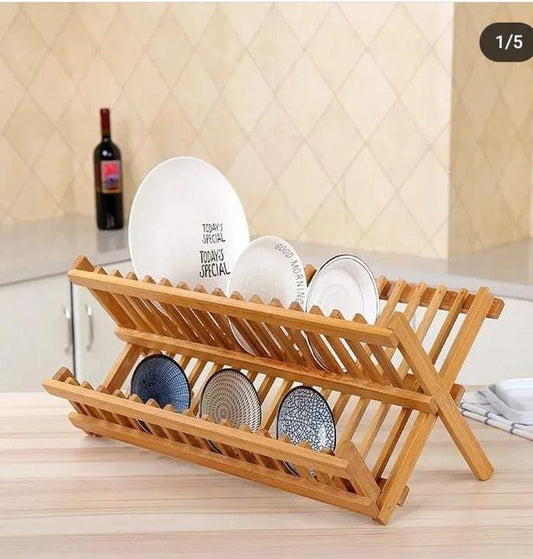 FOLDABLE WOODEN BAMBOO DISH RACK