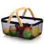 Rectangle Iron Storage Basket Mesh Kitchen Fruit Vegetables Organizer, Containers with Wood Handle Bathroom Organizer Cosmetics