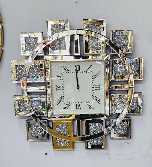 Silver Crystal Mirrored Decorative Wall Clock