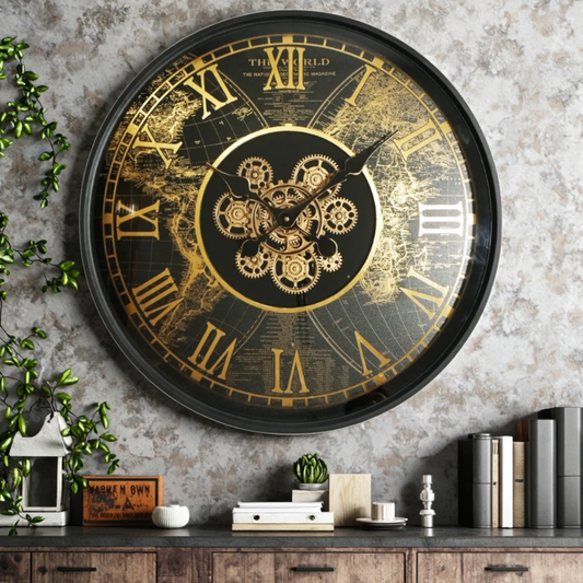 Real moving gears vintage wall clock