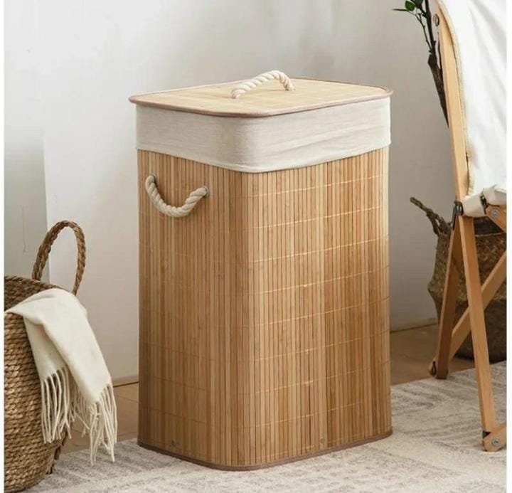 Foldable bamboo laundry basket organizer Handwoven large capacity bamboo basket