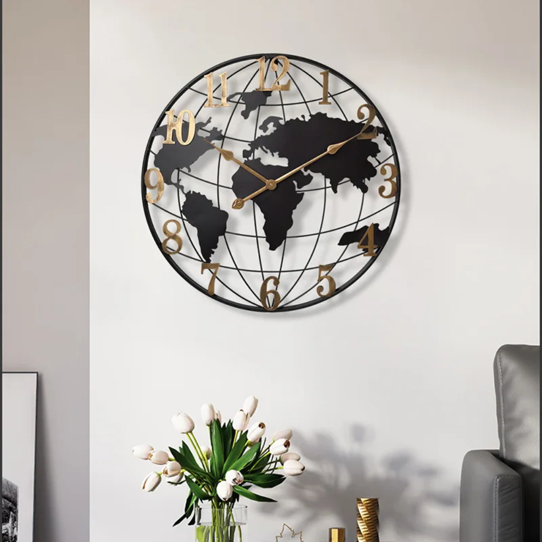 World map metallic clock