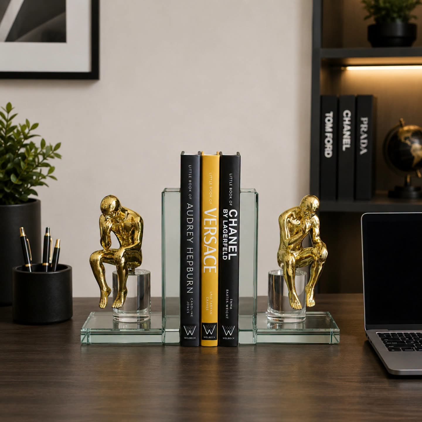 Crystal glass thinking man bookends