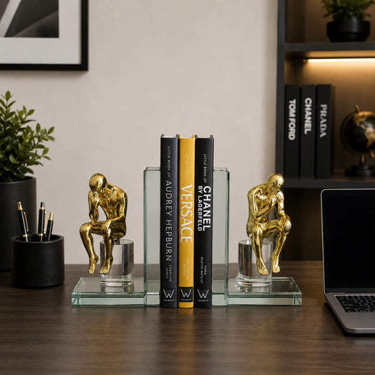 Crystal glass thinking man bookends