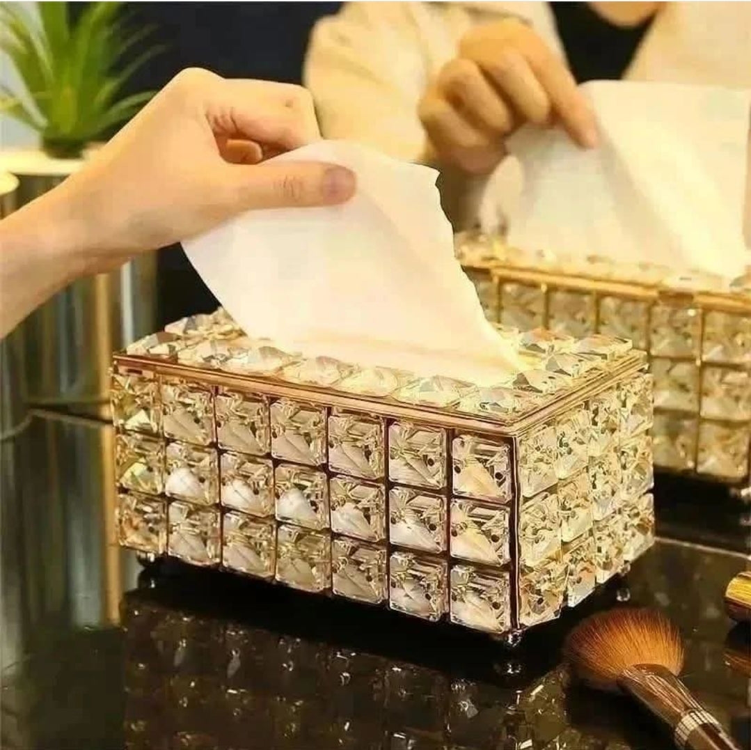 Luxury Crystal Tissue Box Cover, Decorative Facial Tissue Holder, Gold