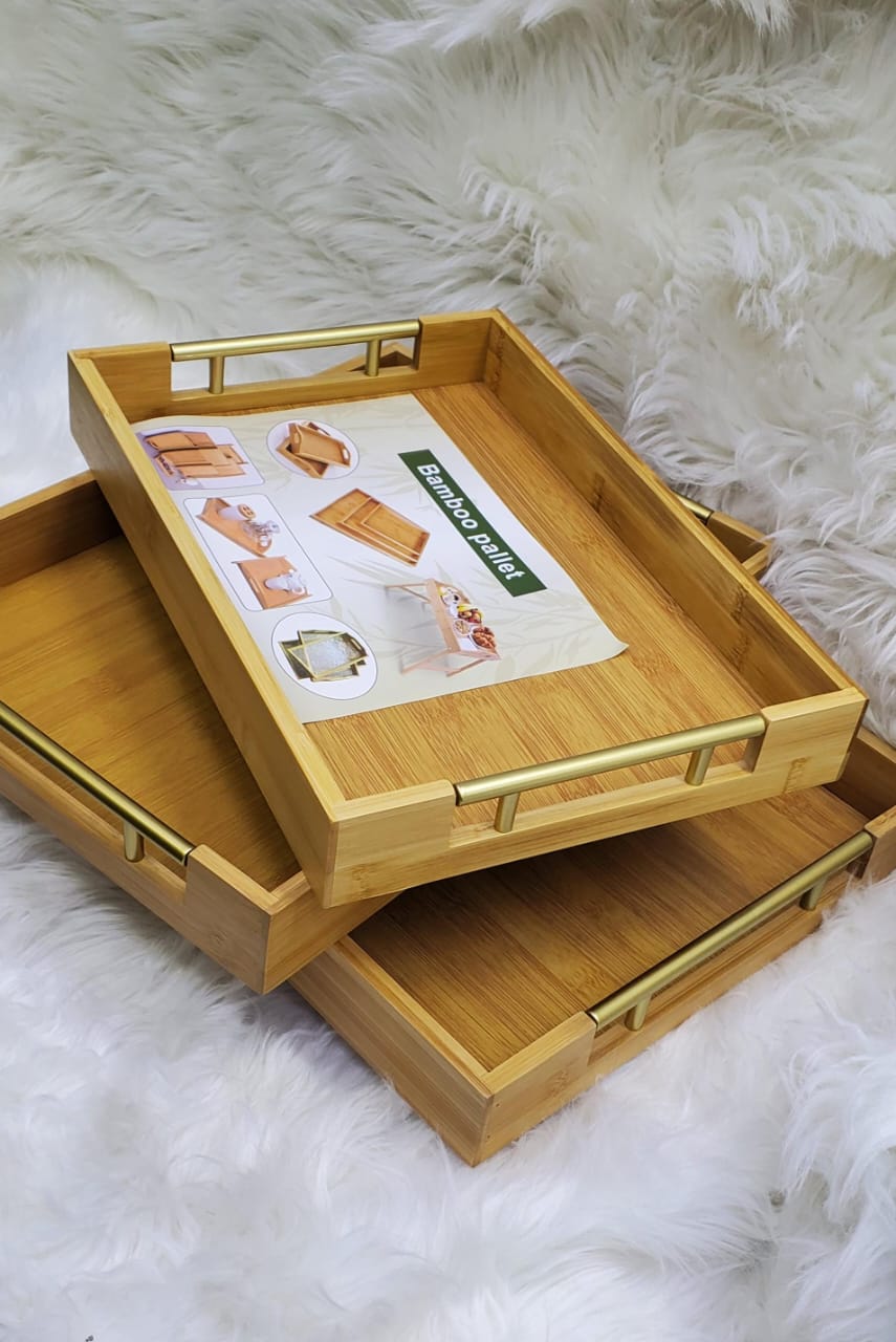 3Pcs Bamboo Wooden Serving Tray Set