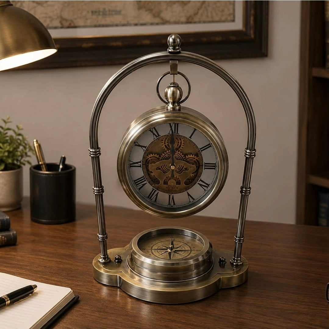 2 in 1 metallic vintage gear clock