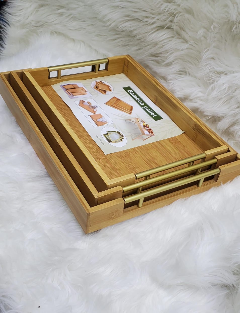 3Pcs Bamboo Wooden Serving Tray Set