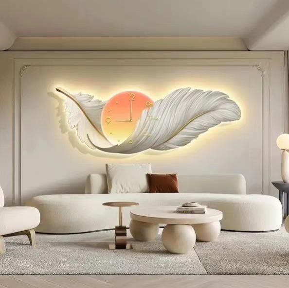 Luxury Feather Decorative Wall Clock With Led Light