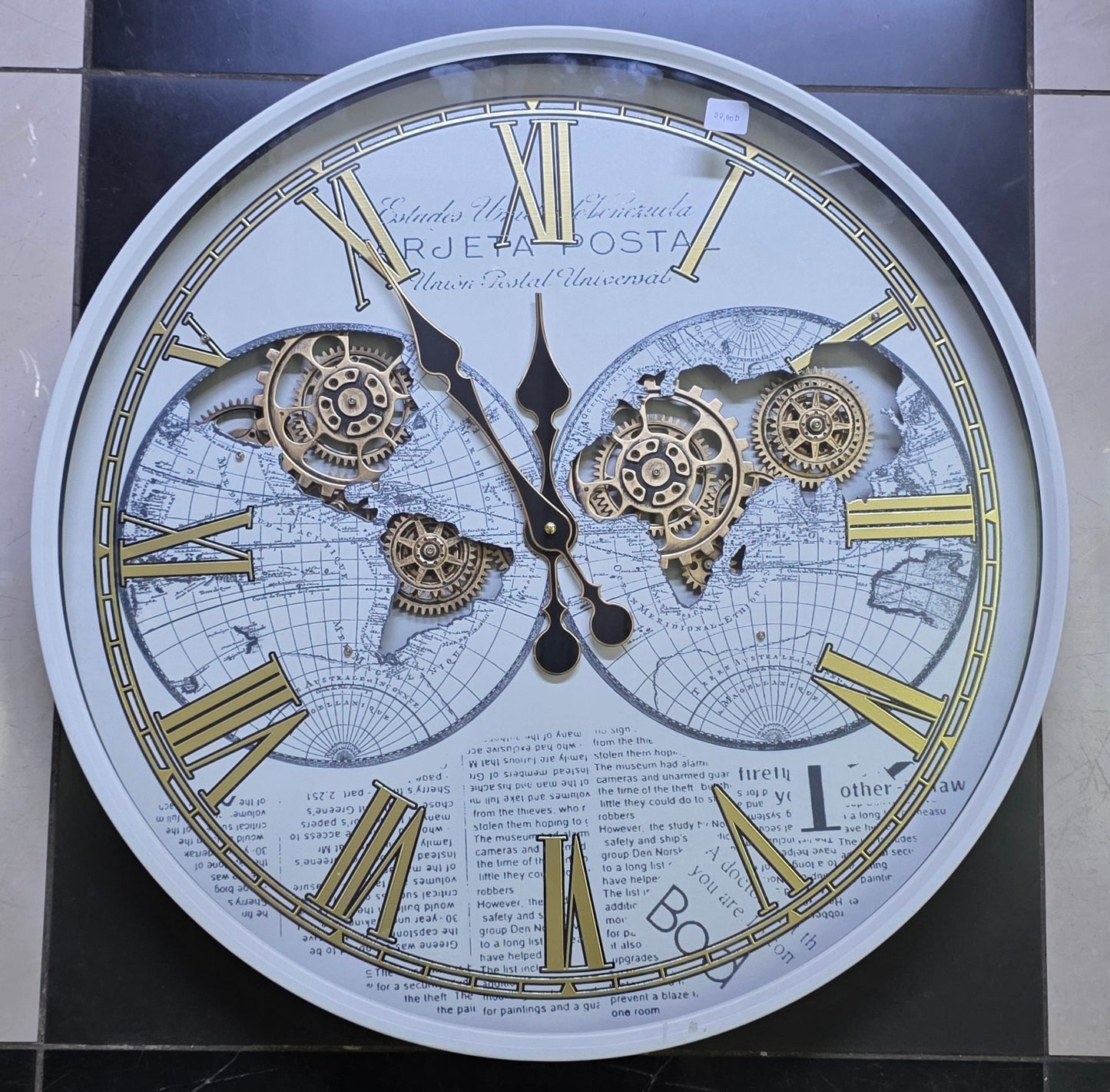 White real moving gears vintage clock