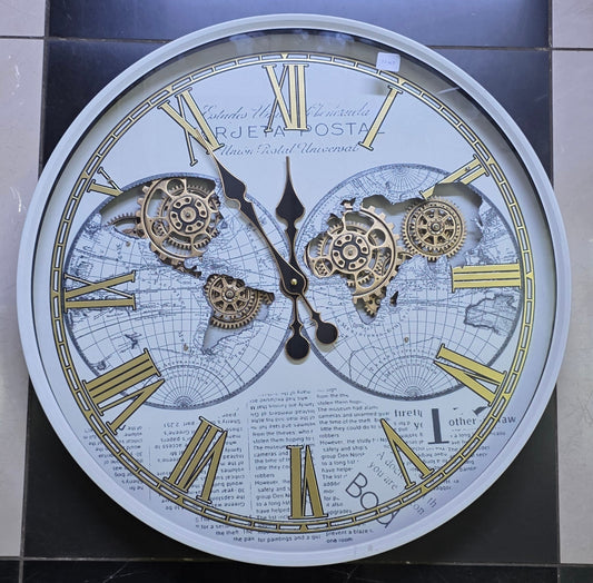 White real moving gears vintage clock