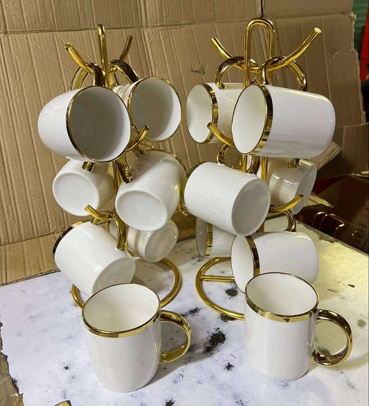 6 pcs white gold mugs