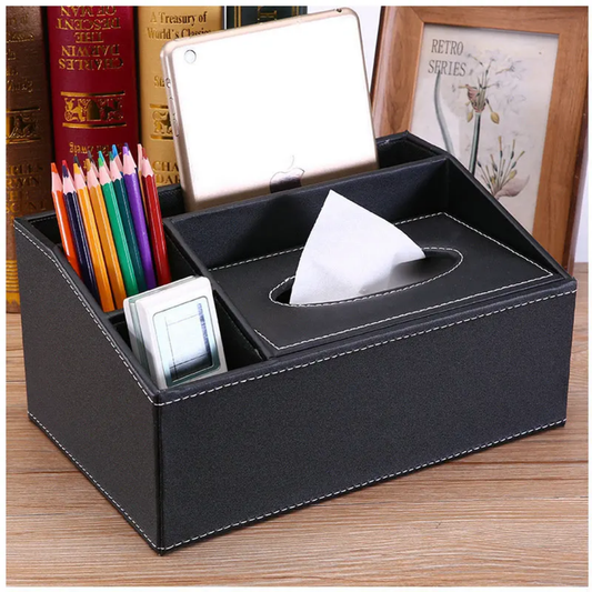 Multifunctional Leather Pen Pencil Remote Control Tissue Box Cover Holder Desk Storage Box Container for Home and Office Use Storage Tray Home Paper Box,1