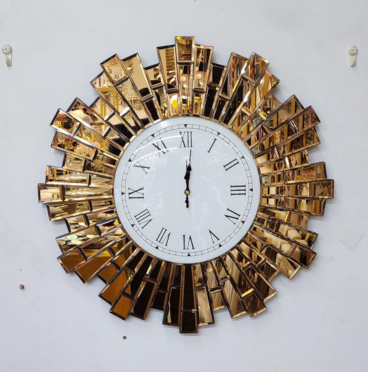 Red Gold Sunburst Mirrored Decorative Wall Clock