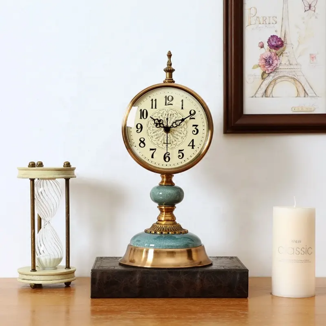Mantel Clocks, 6 inches Silent Mantel Clocks, Cermet Process Modern Desktop Clock, Battery Operated Quartz Table Clock for Living Room Office Shelf Fire
