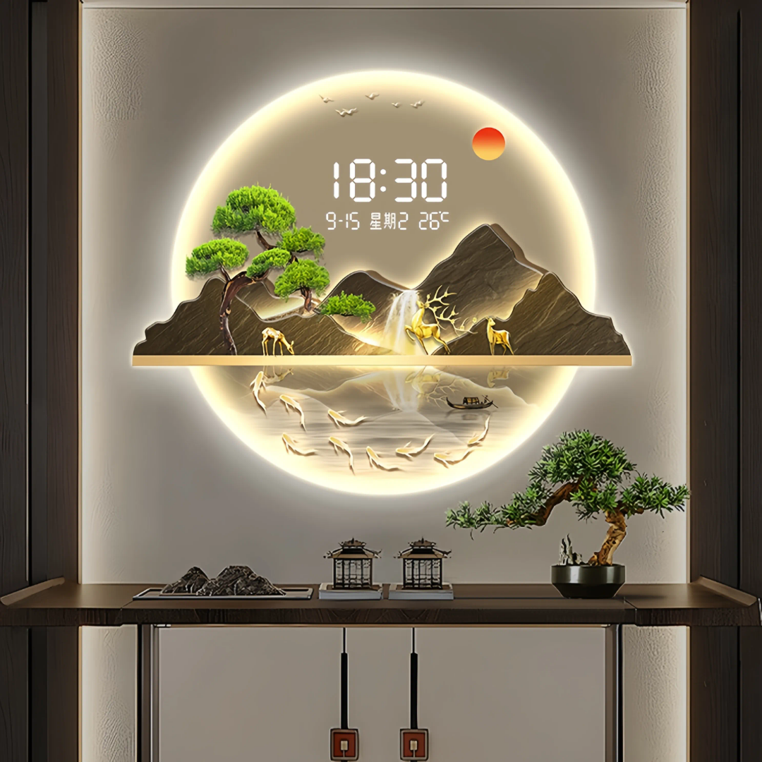 3DLED light Decorative Wall Mounted, Wall clock with LED lightning on the sides and a remote control for light and time