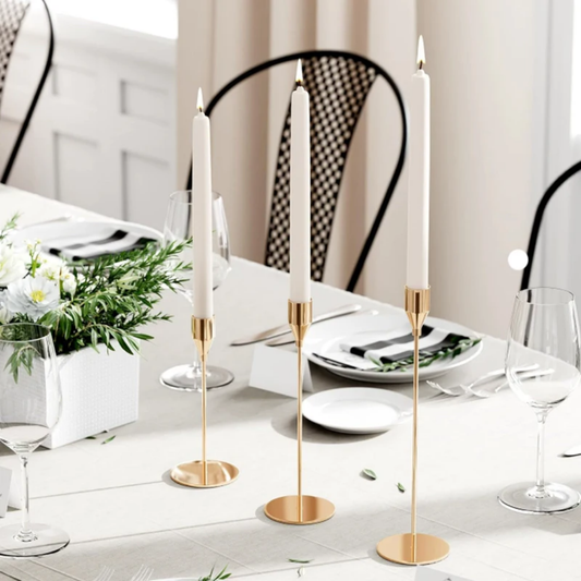 Golden Candlestick Set of 3, Different Sizes, Wrought Iron Table Candle Holder, Vintage Candle Holder Home Decoration