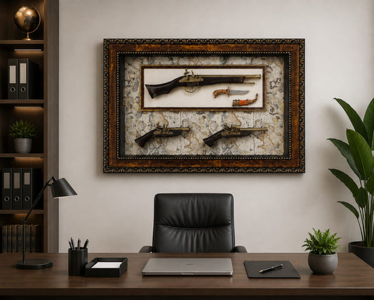 Antique gun with knife wall decor( 90 by 60 cm)