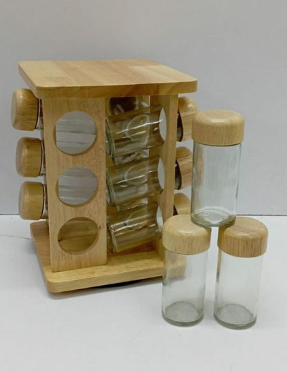 Rotating bamboo spice rack.