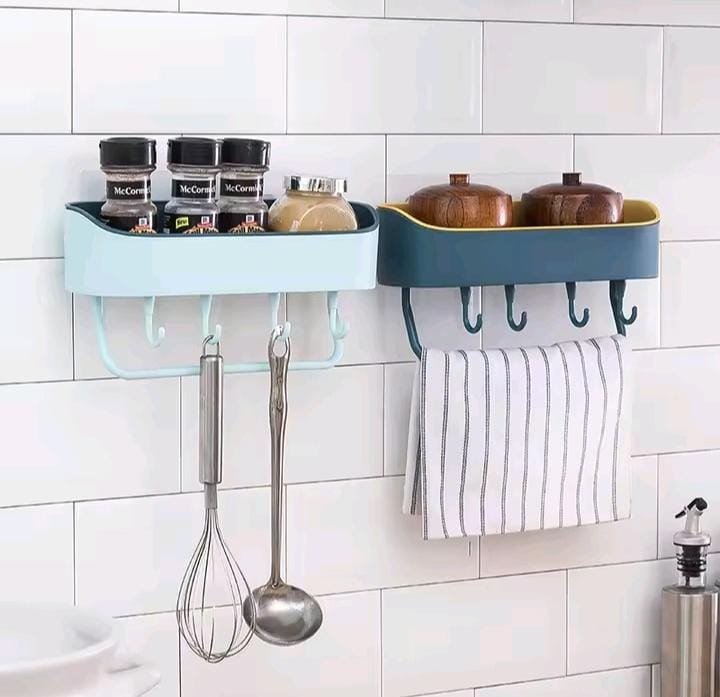Rectangular Bathroom Shelf With 4Hooks &Towel Hanger