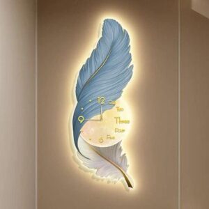 Luxury Feather Decorative Wall Clock With Led Light