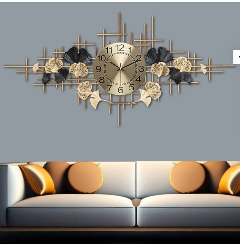 Metal Art Wall Clock, Gold Modern Design – Silent – 140x70cm